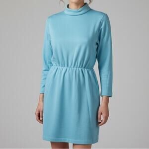 Vintage 1980s Alexia Turtleneck Dress  Light Blue Secretary Style Size 10P